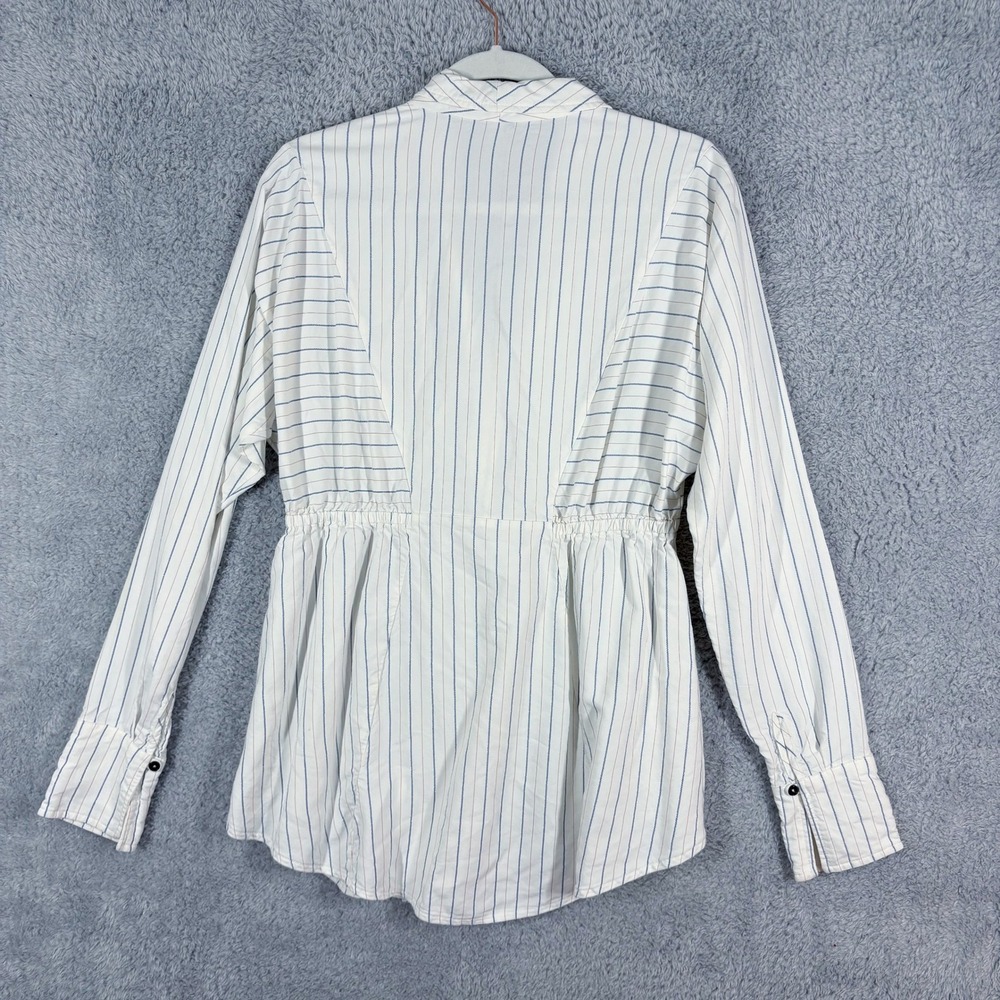 Free People So Divine Pinstripe Menswear Button Down Top Sz M White Office Siren - Picture 10 of 10